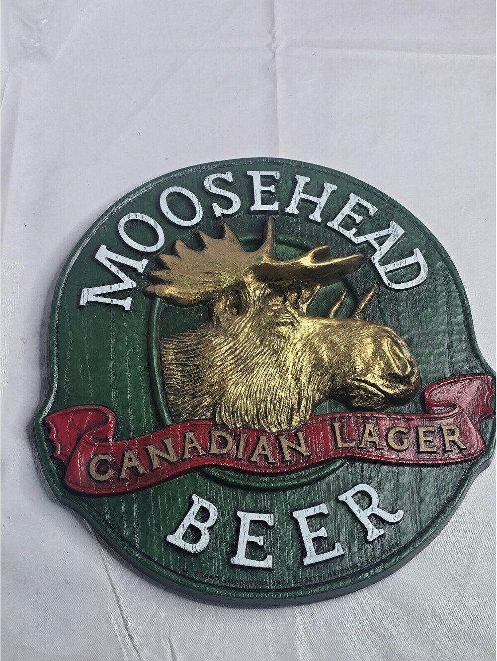 Vintage Moosehead Canadian Lager Beer Sign 3D Molded Plastic Wall Plaque 14"x13"